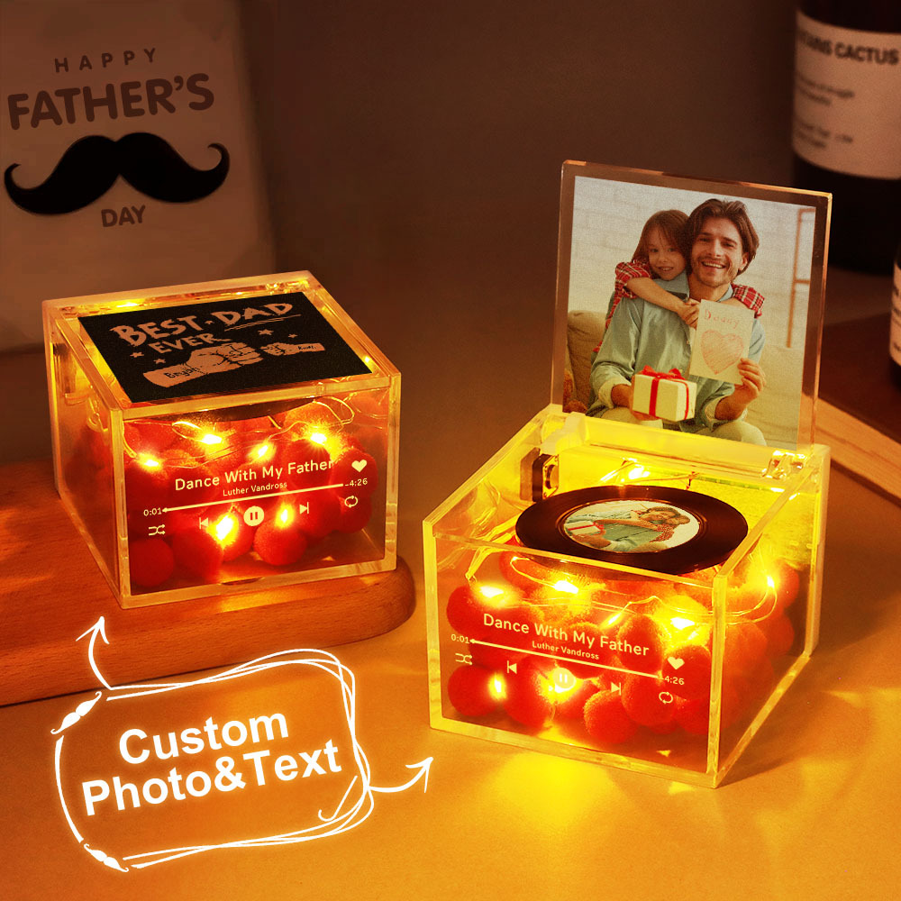 The Best Dad Ever Fist Bump Custom Mini Vinyl Record Player Automatic Music Player Personalized Gifr For Pops On Father's Day - MyPhotoSocksAu