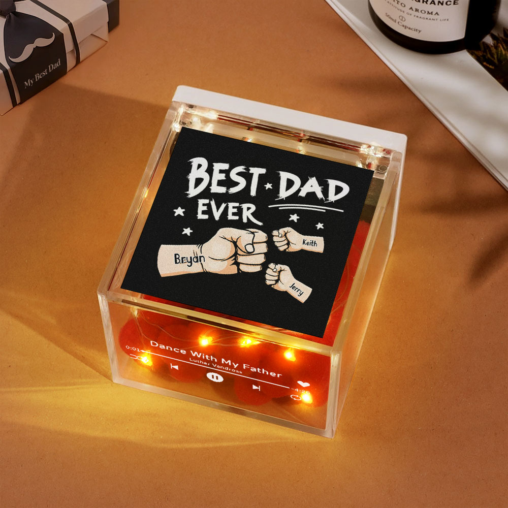 The Best Dad Ever Fist Bump Custom Mini Vinyl Record Player Automatic Music Player Personalized Gifr For Pops On Father's Day - MyPhotoSocksAu