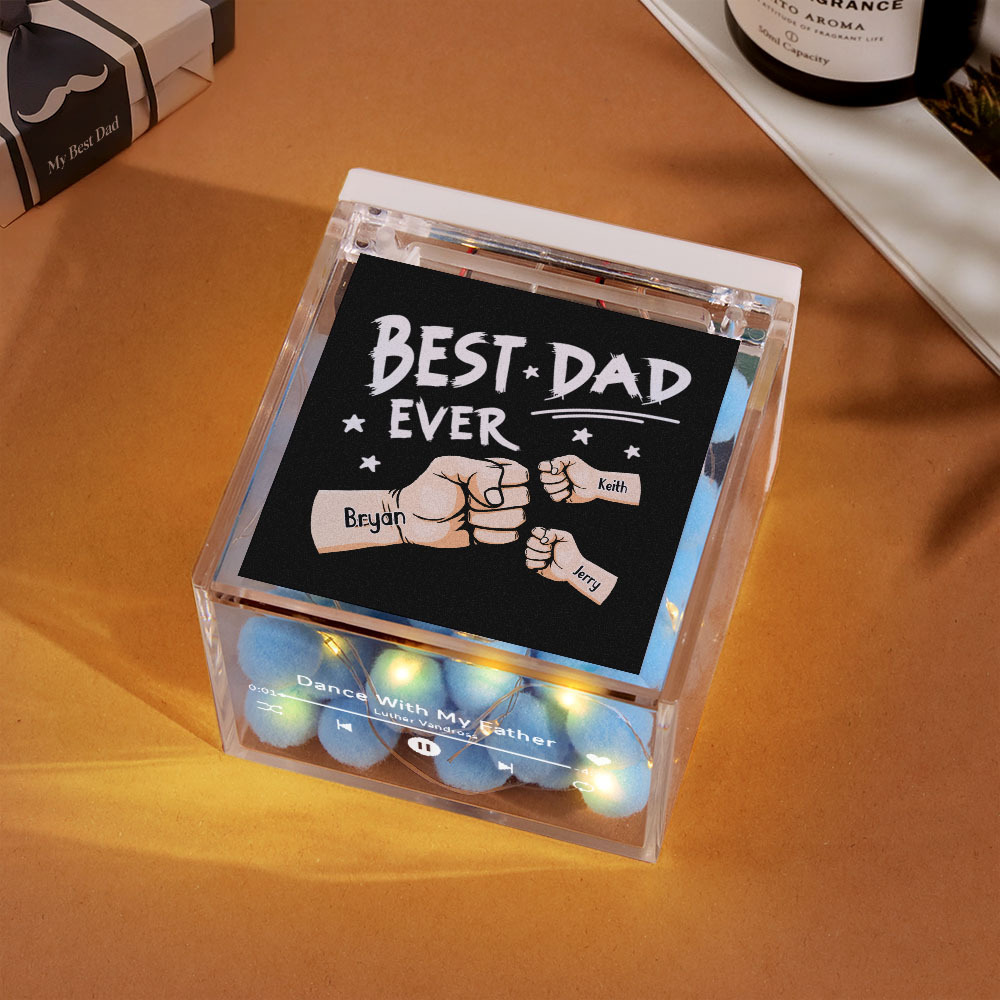 The Best Dad Ever Fist Bump Custom Mini Vinyl Record Player Automatic Music Player Personalized Gifr For Pops On Father's Day - MyPhotoSocksAu