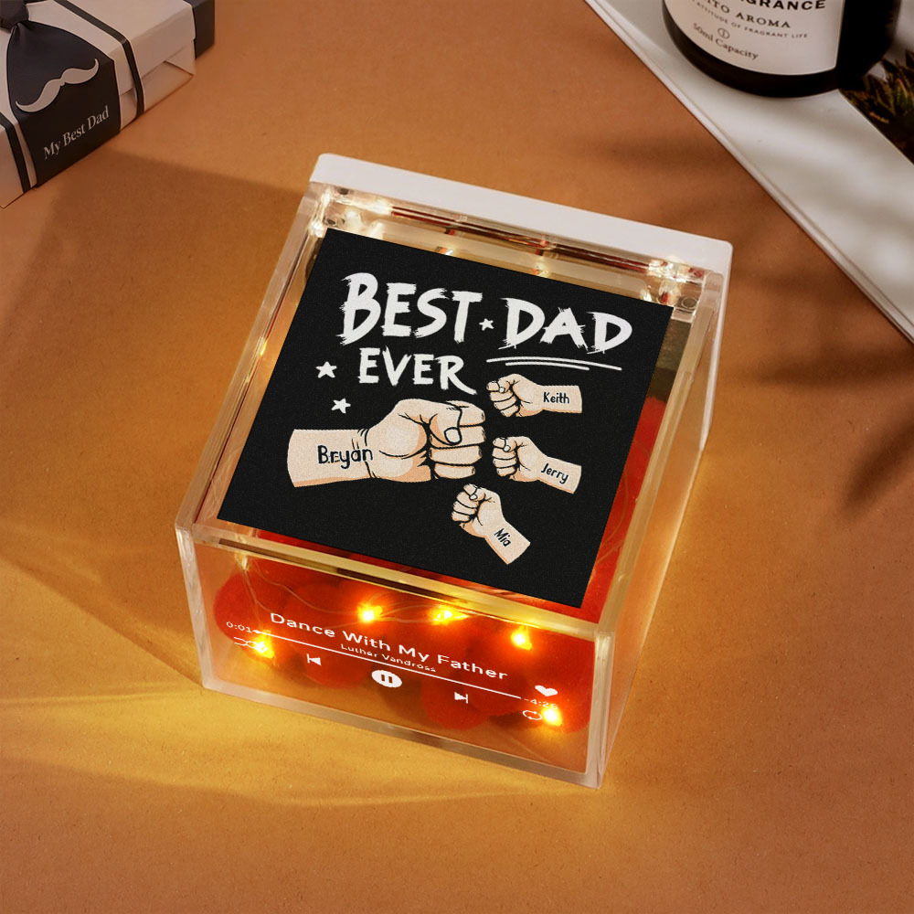The Best Dad Ever Fist Bump Custom Mini Vinyl Record Player Automatic Music Player Personalized Gifr For Pops On Father's Day - MyPhotoSocksAu