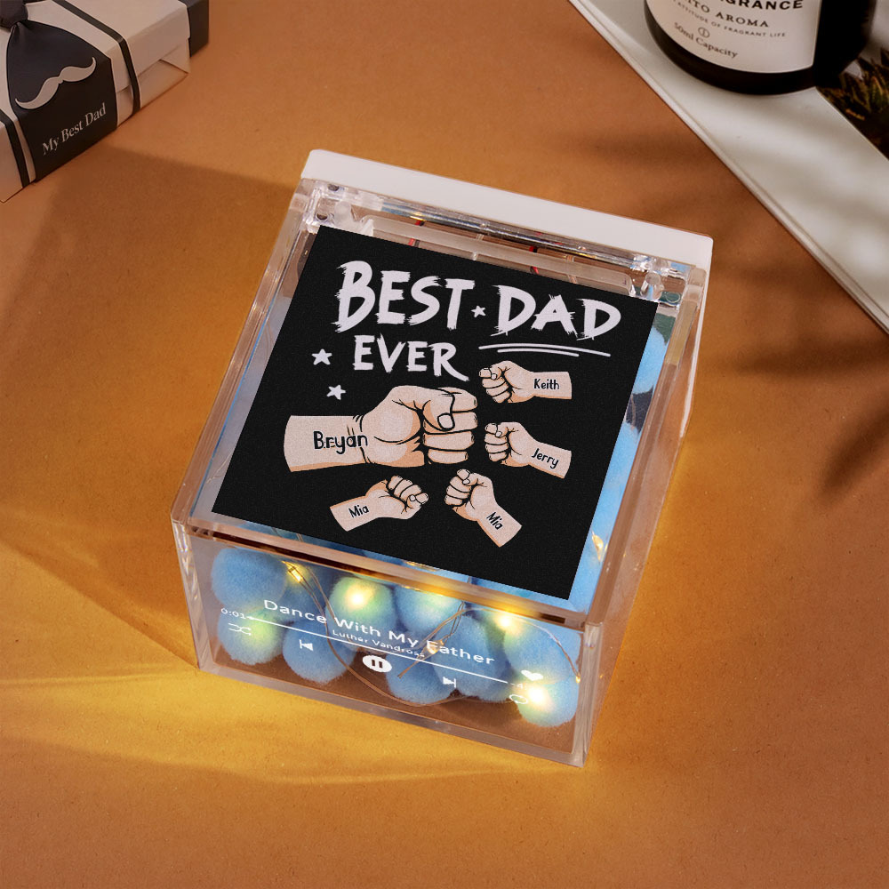 The Best Dad Ever Fist Bump Custom Mini Vinyl Record Player Automatic Music Player Personalized Gifr For Pops On Father's Day - MyPhotoSocksAu