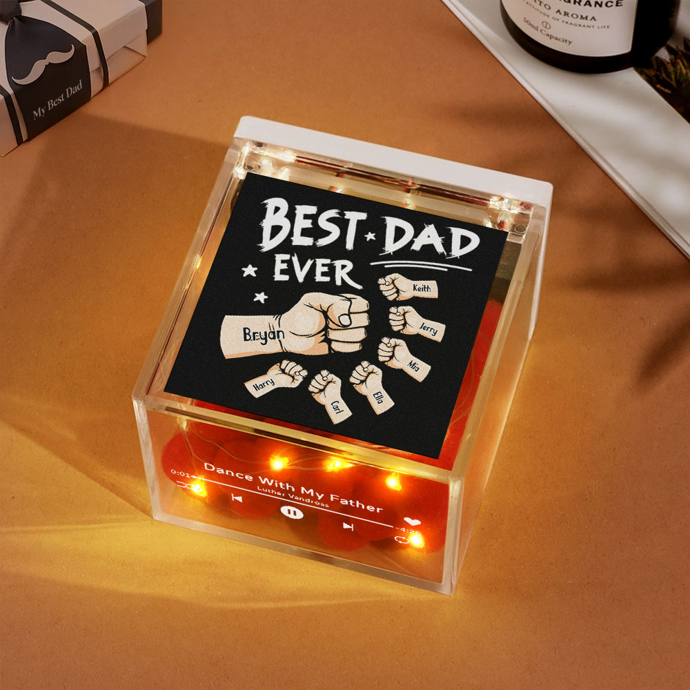 The Best Dad Ever Fist Bump Custom Mini Vinyl Record Player Automatic Music Player Personalized Gifr For Pops On Father's Day - MyPhotoSocksAu