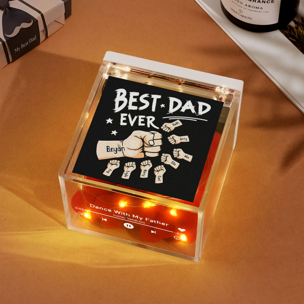 The Best Dad Ever Fist Bump Custom Mini Vinyl Record Player Automatic Music Player Personalized Gifr For Pops On Father's Day - MyPhotoSocksAu