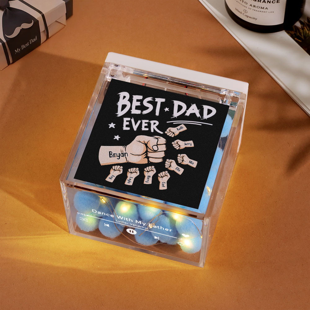 The Best Dad Ever Fist Bump Custom Mini Vinyl Record Player Automatic Music Player Personalized Gifr For Pops On Father's Day - MyPhotoSocksAu