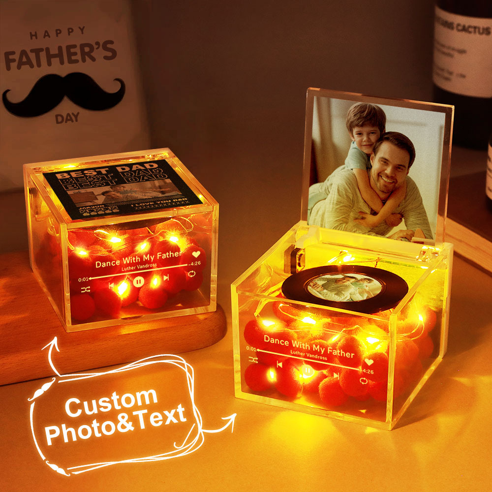 Custom Mini Vinyl Record Player Automatic Music Player Multiple Photos Style Custom Photo For Dad On Father's Day - MyPhotoSocksAu