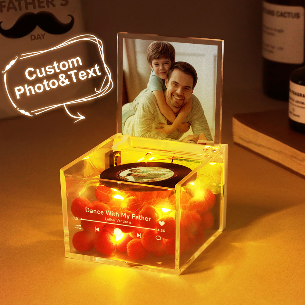 Custom Mini Vinyl Record Player Automatic Music Player Multiple Photos Style Custom Photo For Dad On Father's Day - MyPhotoSocksAu