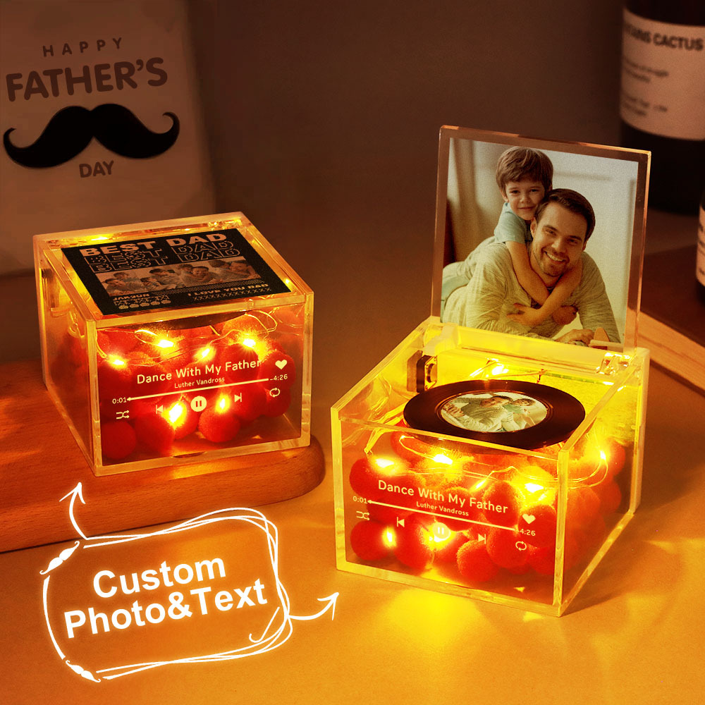 Custom Mini Vinyl Record Player Automatic Music Player Multiple Photos Style Custom Photo For Dad On Father's Day - MyPhotoSocksAu