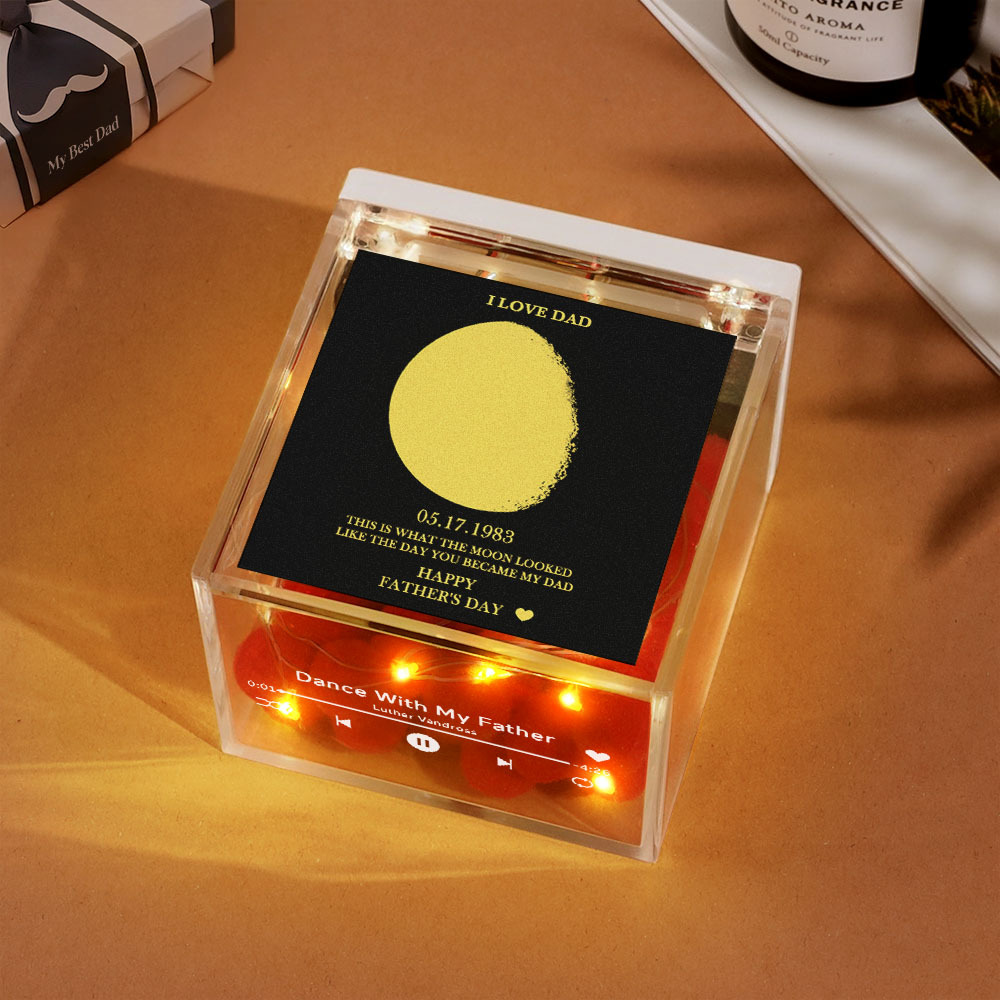 Custom Mini Vinyl Record Player Automatic Music Player Golden Silver Moon Phase Style Best Dad Ever Style For Father's Day - MyPhotoSocksAu