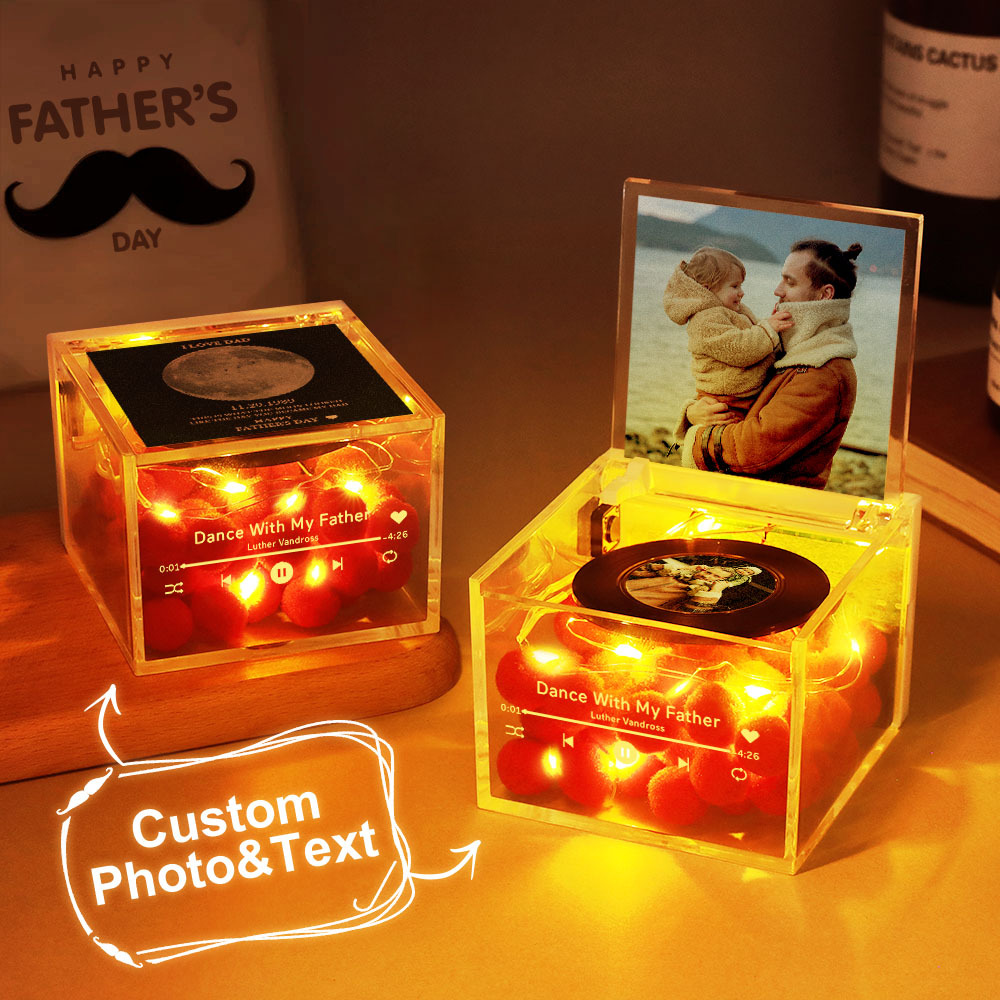 Custom Mini Vinyl Record Player Automatic Music Player Golden Silver Moon Phase Style Best Dad Ever Style For Father's Day - MyPhotoSocksAu