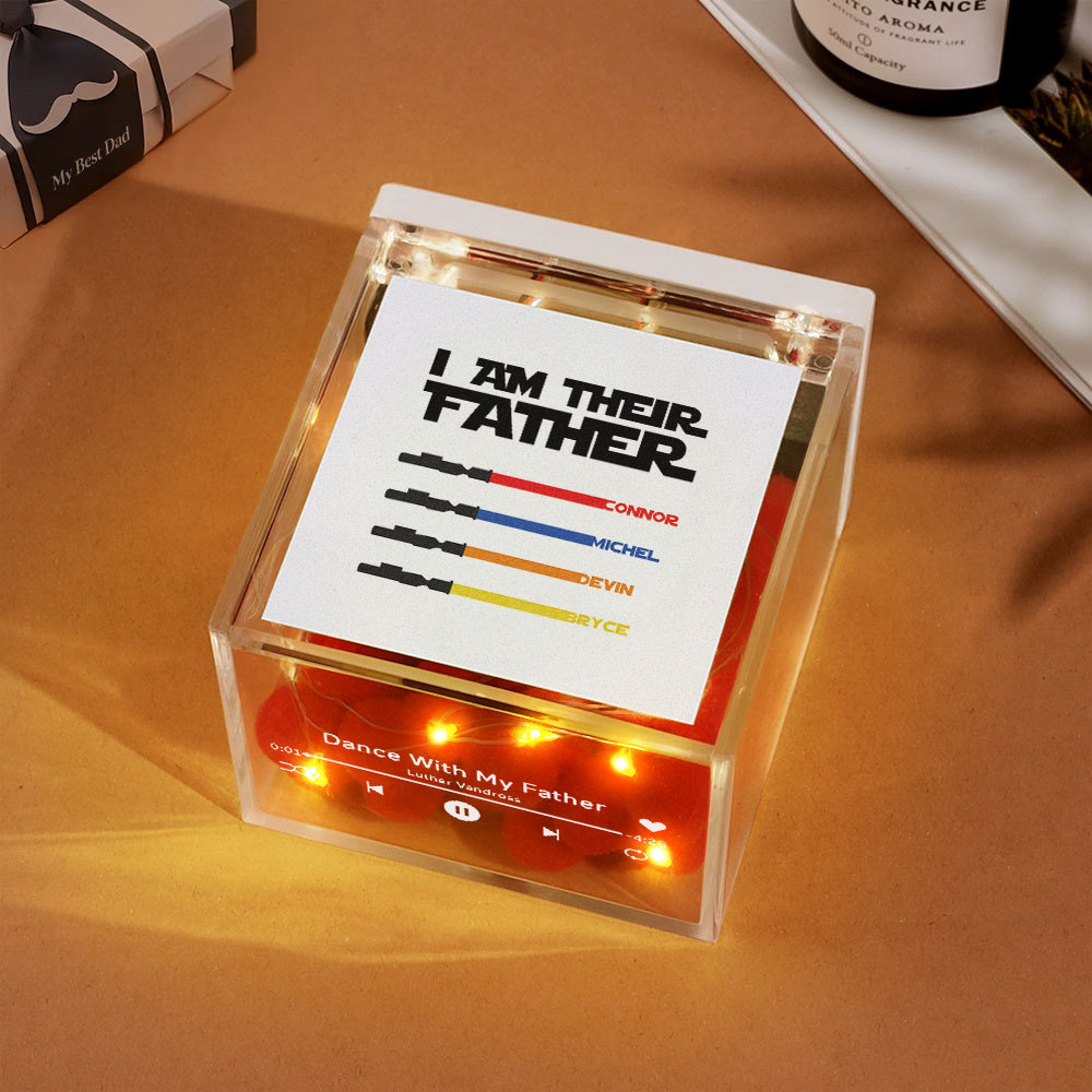 Personalized Light Saber Mini Vinyl Record Player I Am Their Father Acrylic Custom Automatic Music Player Gift for Dad On Father's Day - MyPhotoSocksAu