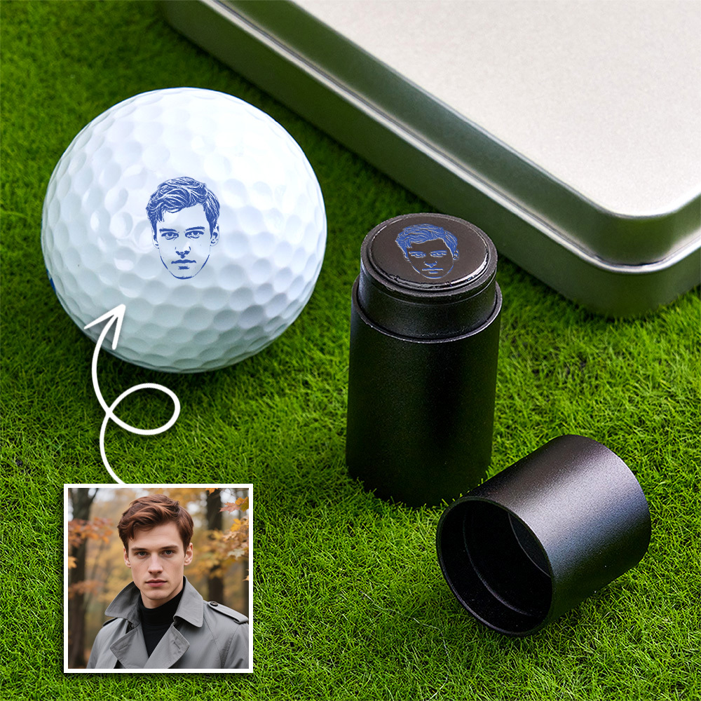 Custom Photo Golf Ball Stamp with Metal Storage Box Photo&Text Birthday Santa Gift Idea for Golf Player - MyPhotoSocksAu