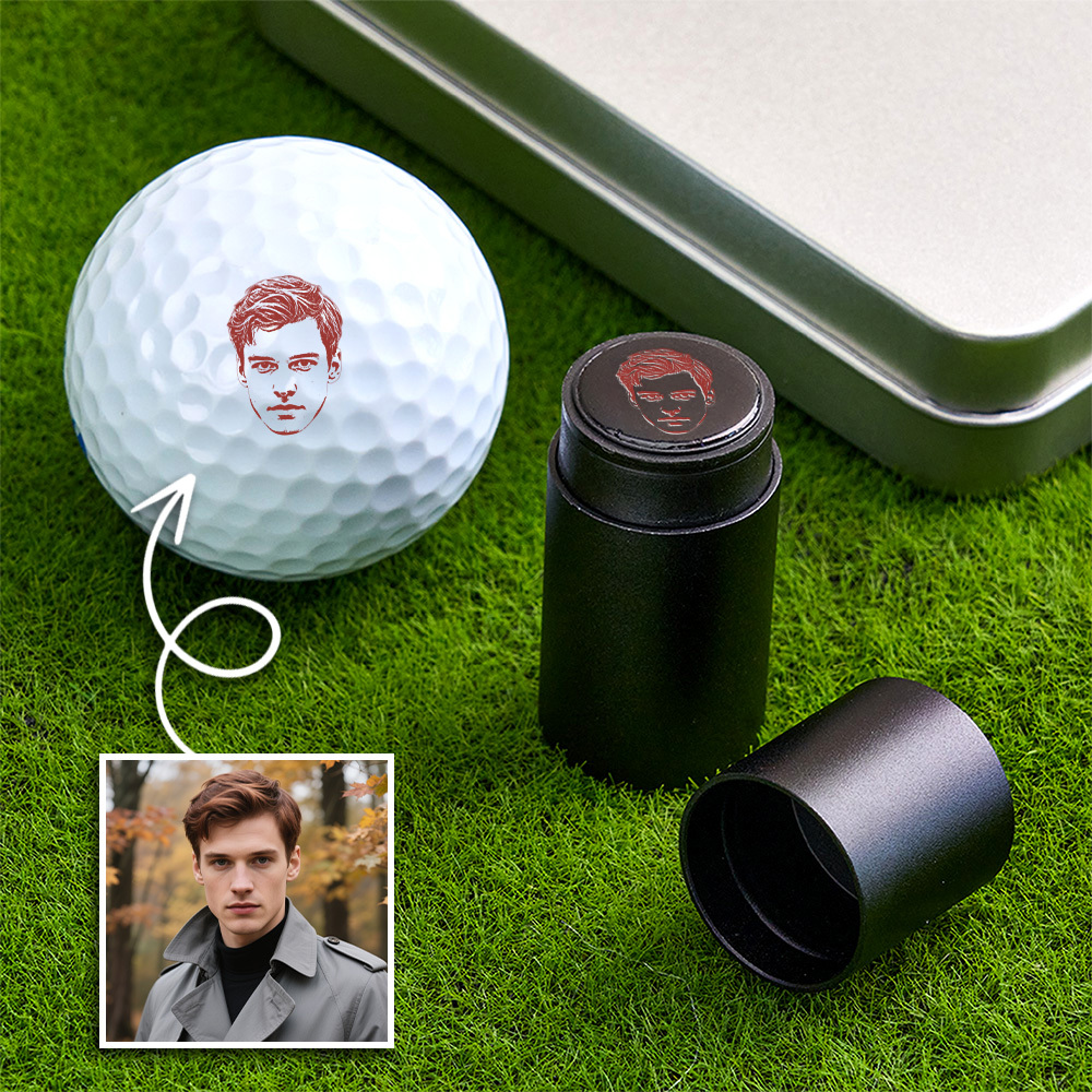 Custom Photo Golf Ball Stamp with Metal Storage Box Photo&Text Birthday Santa Gift Idea for Golf Player - MyPhotoSocksAu