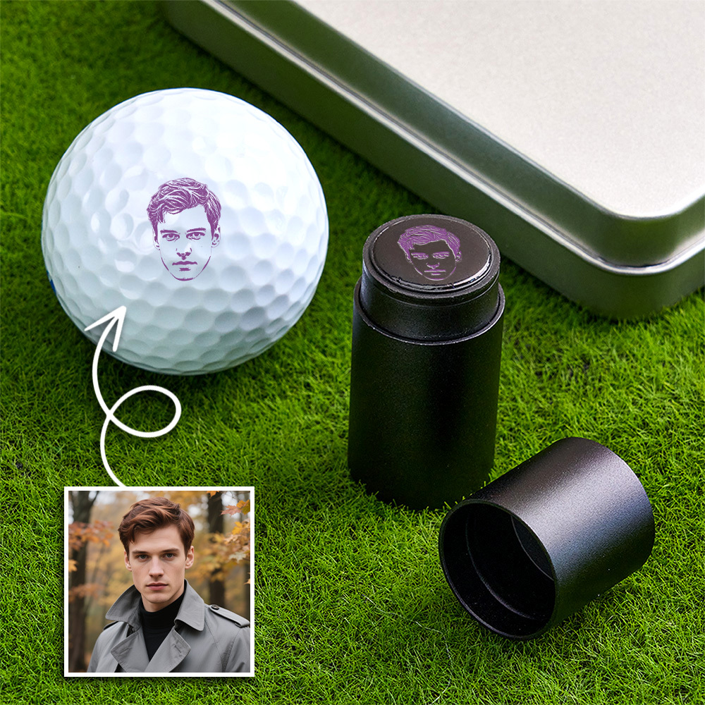Custom Photo Golf Ball Stamp with Metal Storage Box Photo&Text Birthday Santa Gift Idea for Golf Player - MyPhotoSocksAu