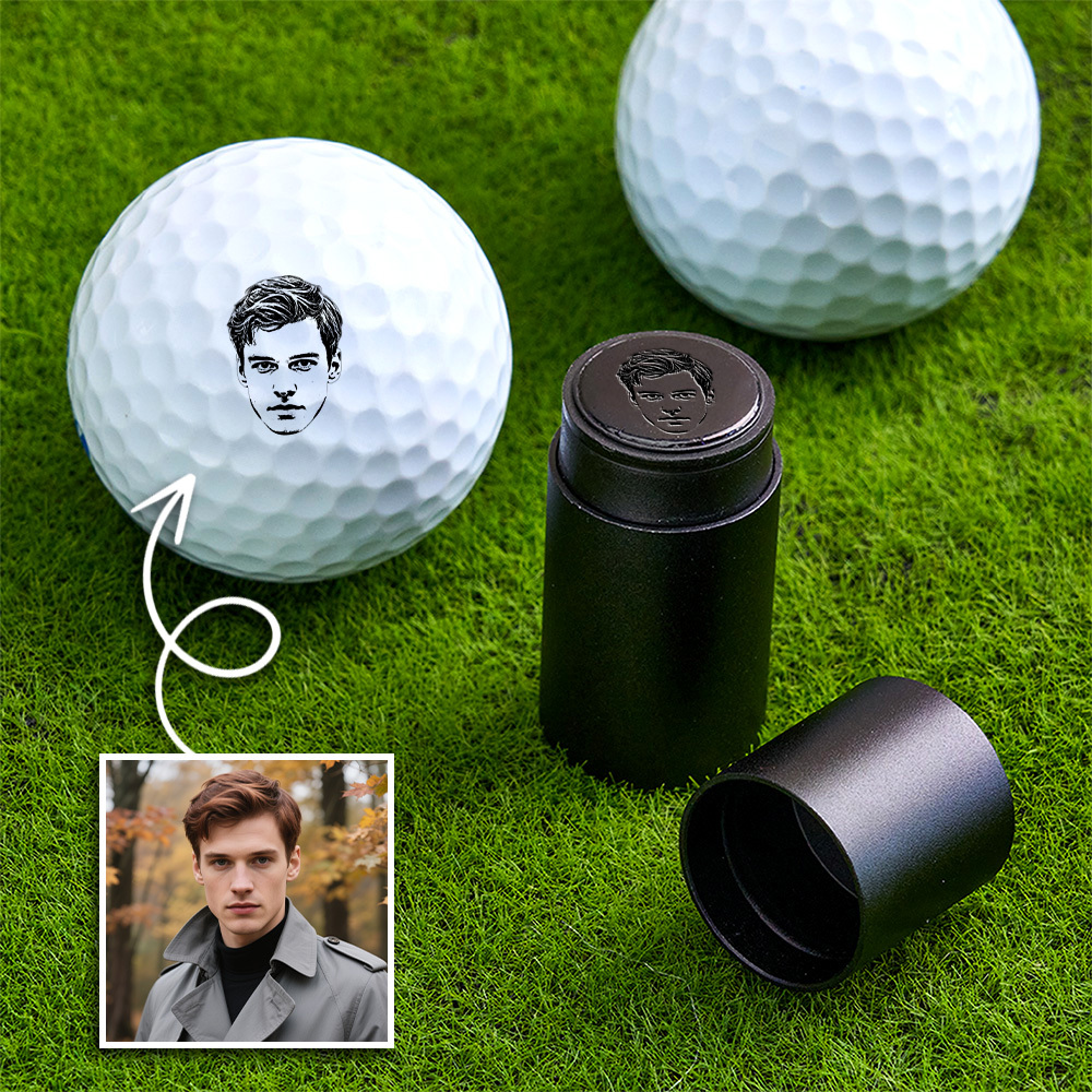 Custom Photo Golf Ball Stamp with Metal Storage Box Photo&Text Birthday Santa Gift Idea for Golf Player - MyPhotoSocksAu
