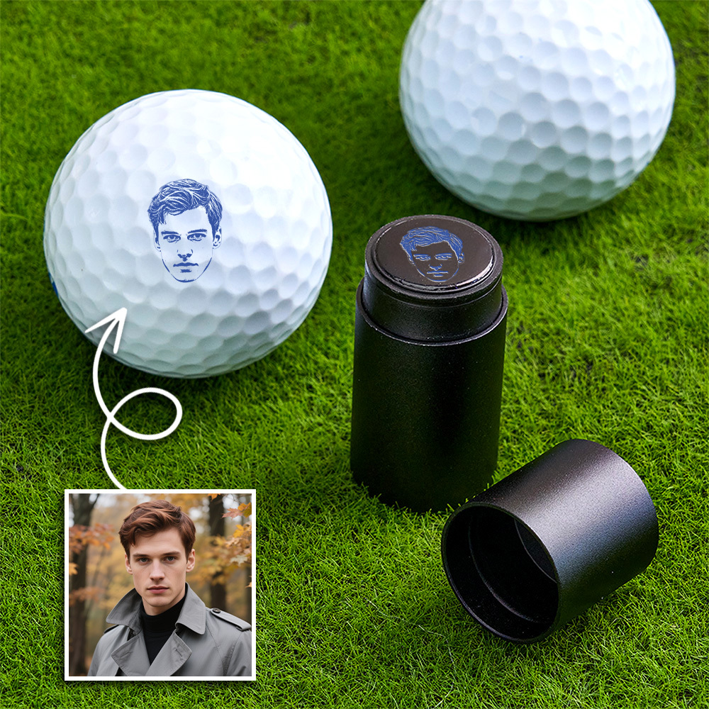 Custom Photo Golf Ball Stamp with Metal Storage Box Photo&Text Birthday Santa Gift Idea for Golf Player - MyPhotoSocksAu