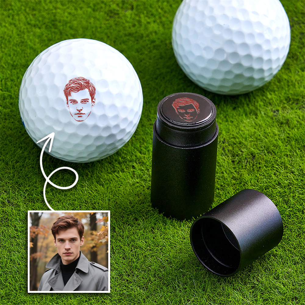 Custom Photo Golf Ball Stamp with Metal Storage Box Photo&Text Birthday Santa Gift Idea for Golf Player - MyPhotoSocksAu