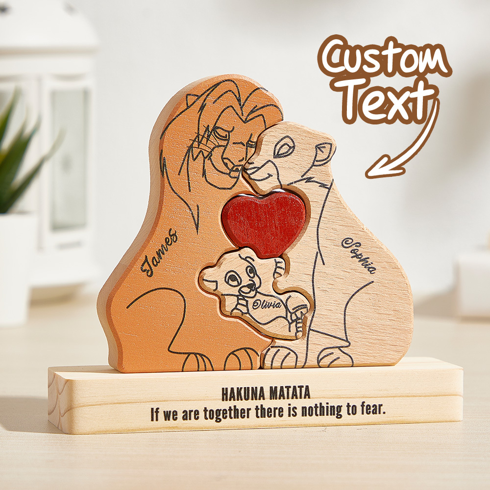 Wooden Lions Family Custom Names Puzzle Home Decor Gifts - MyMoonLampAu