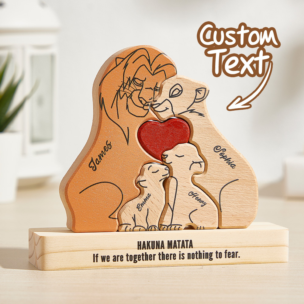 Wooden Lions Family Custom Names Puzzle Home Decor Gifts - MyMoonLampAu
