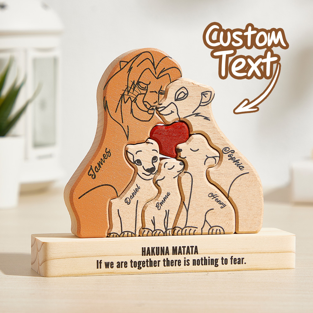 Wooden Lions Family Custom Names Puzzle Home Decor Gifts - MyMoonLampAu