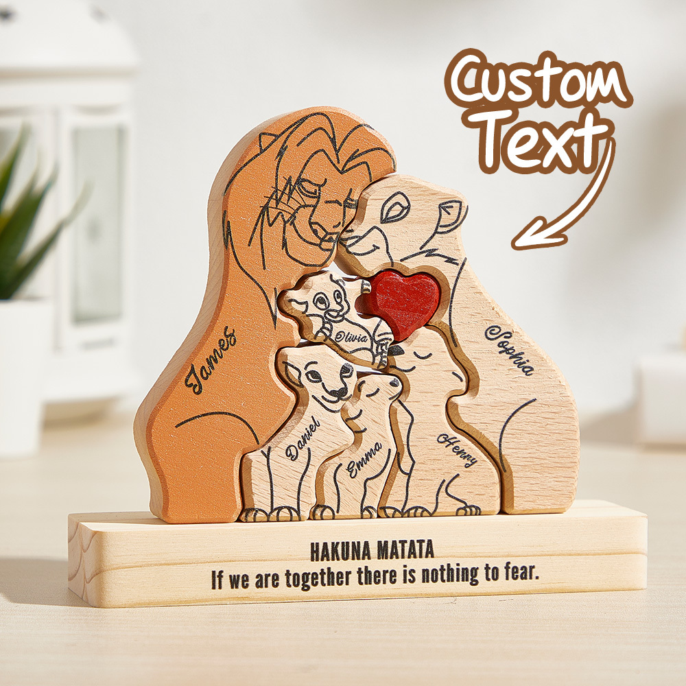 Wooden Lions Family Custom Names Puzzle Home Decor Gifts - MyMoonLampAu