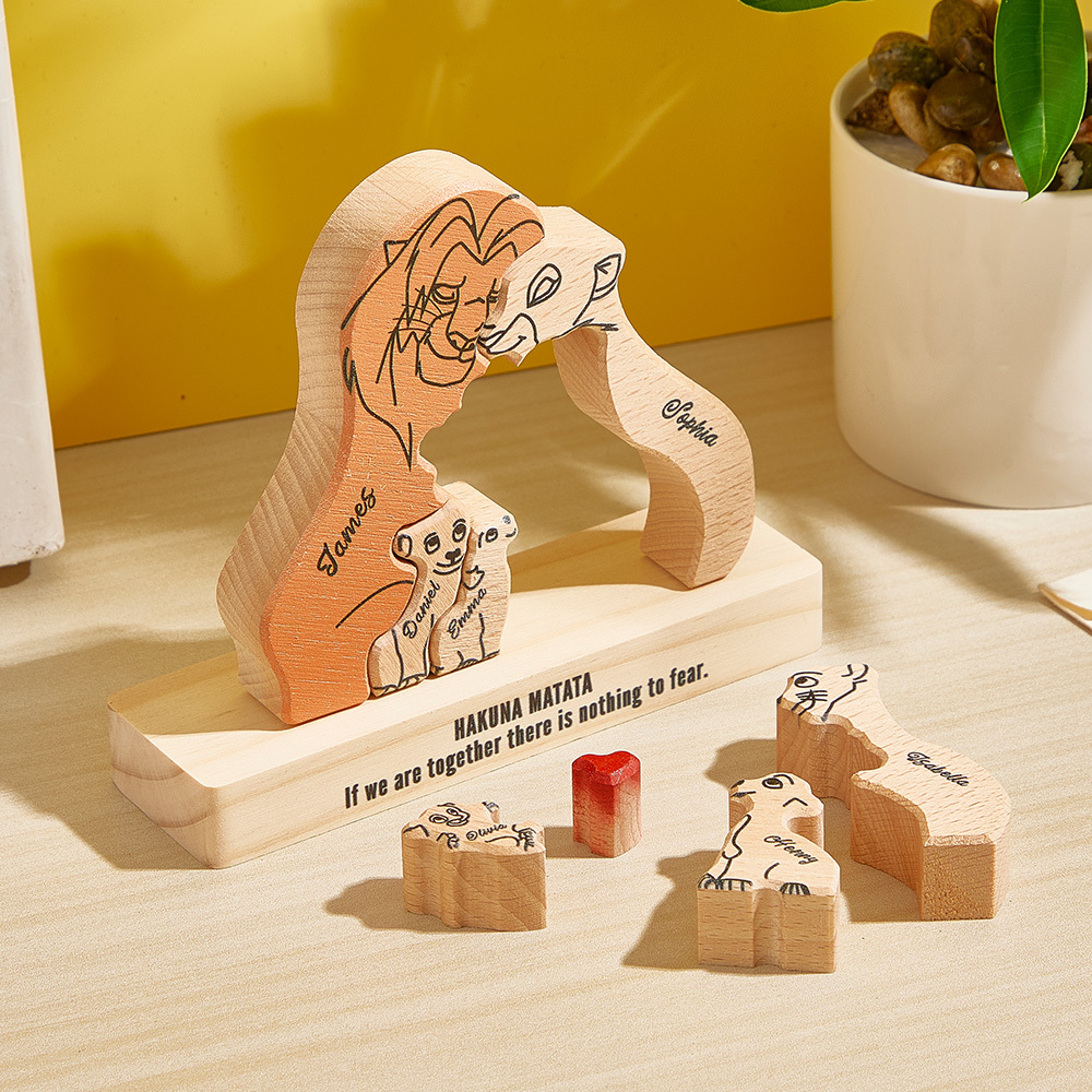 Wooden Lions Family Custom Names Puzzle Home Decor Gifts - MyMoonLampAu