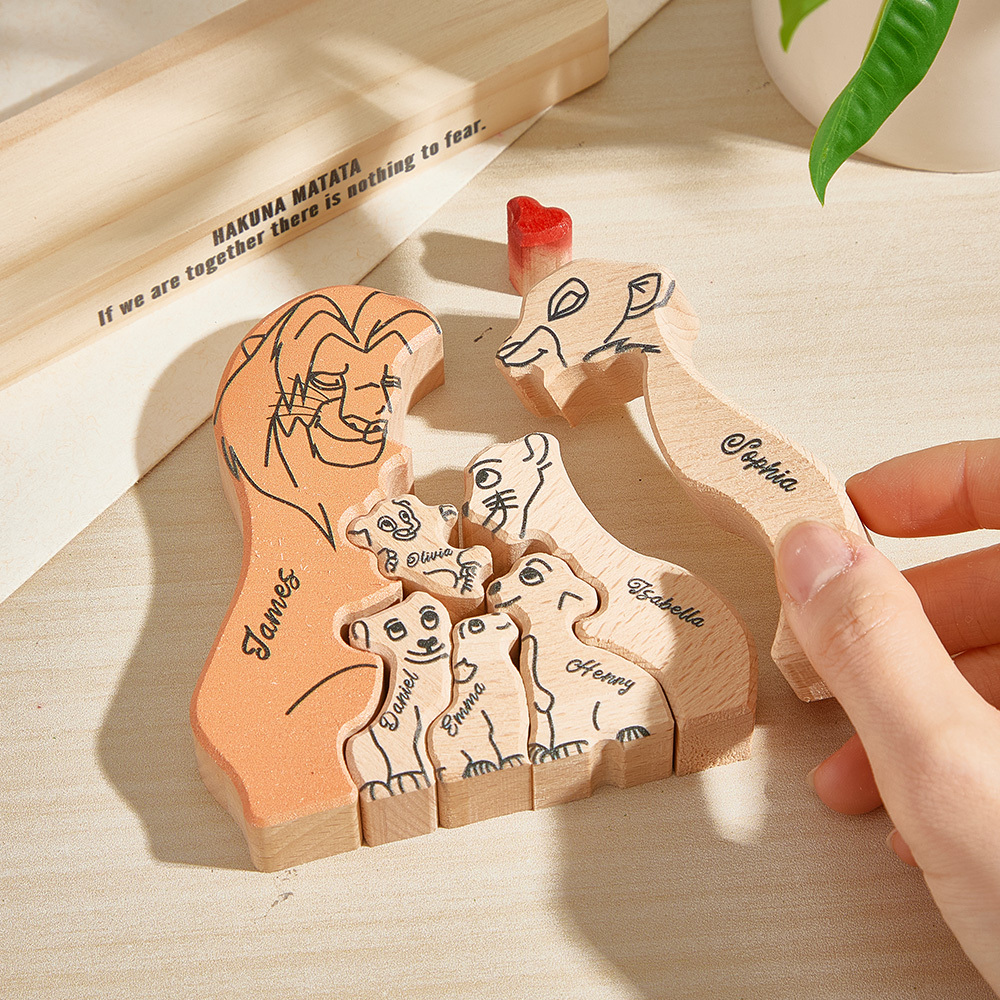 Wooden Lions Family Custom Names Puzzle Home Decor Gifts - MyMoonLampAu
