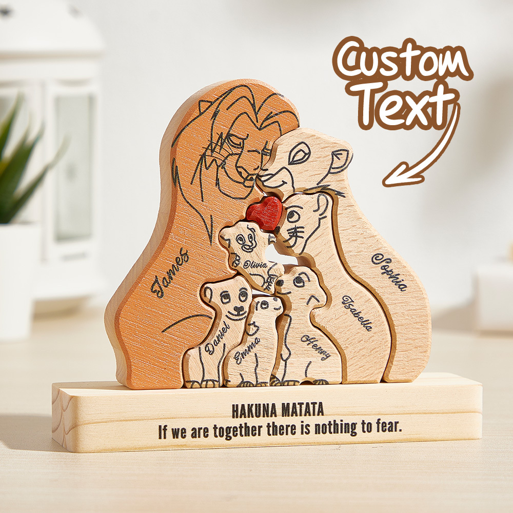 Wooden Lions Family Custom Names Puzzle Home Decor Gifts - MyMoonLampAu