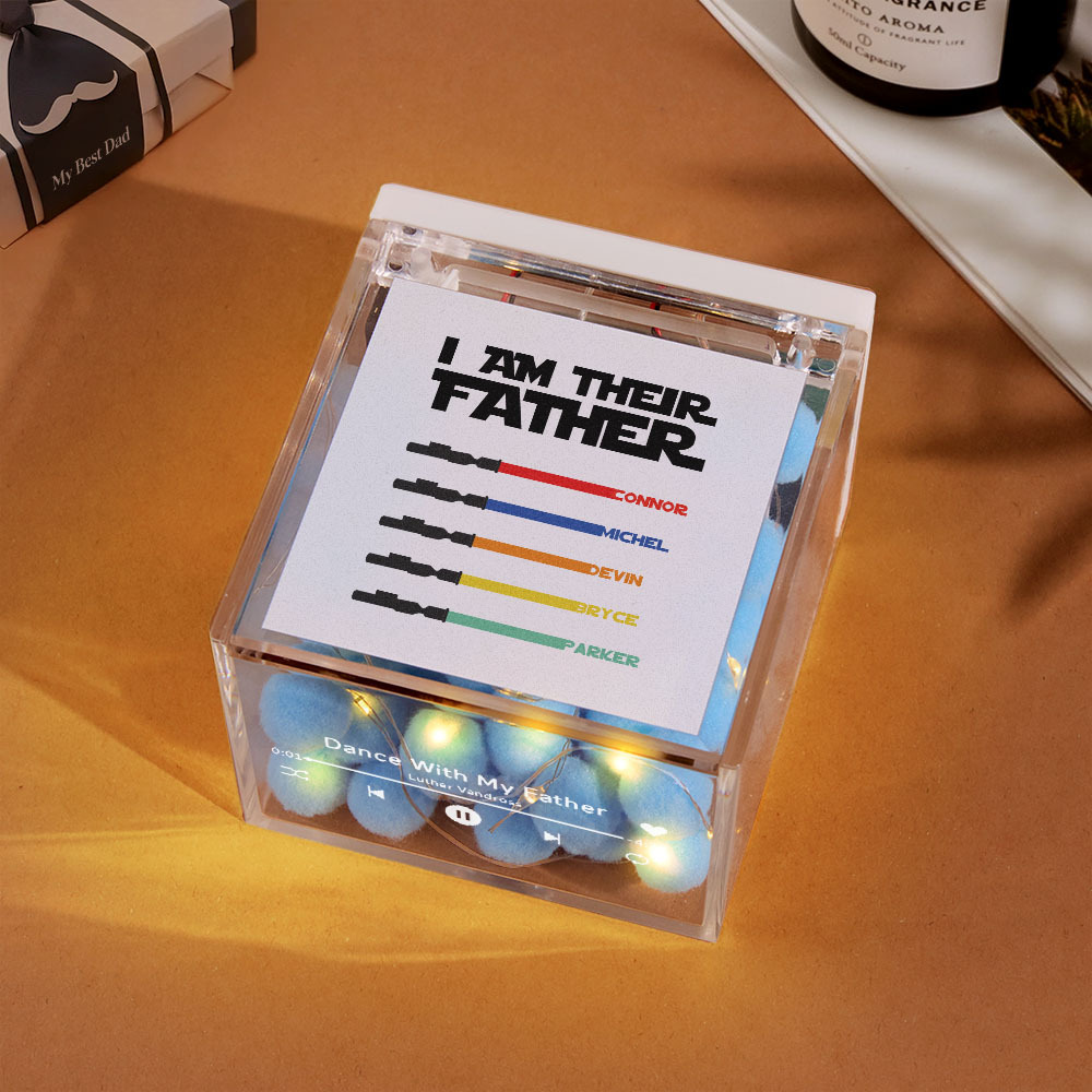 Personalized Light Saber Mini Vinyl Record Player I Am Their Father Acrylic Custom Automatic Music Player Gift for Dad On Father's Day - MyPhotoSocksAu