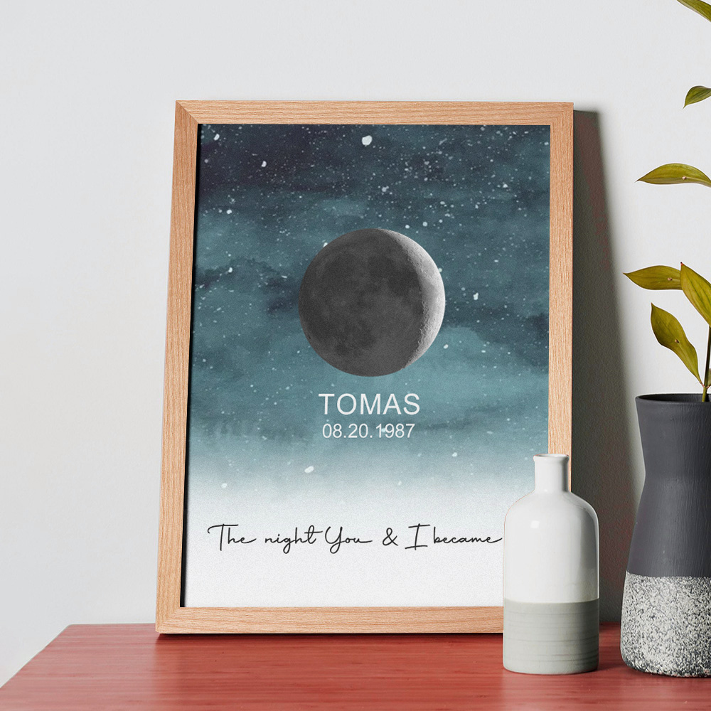 Custom Moon Phase Print Frame Personalized Moon Phase Wooden Frame Ornaments Anniversary Gifts for Her Him - MyPhotoSocksAu