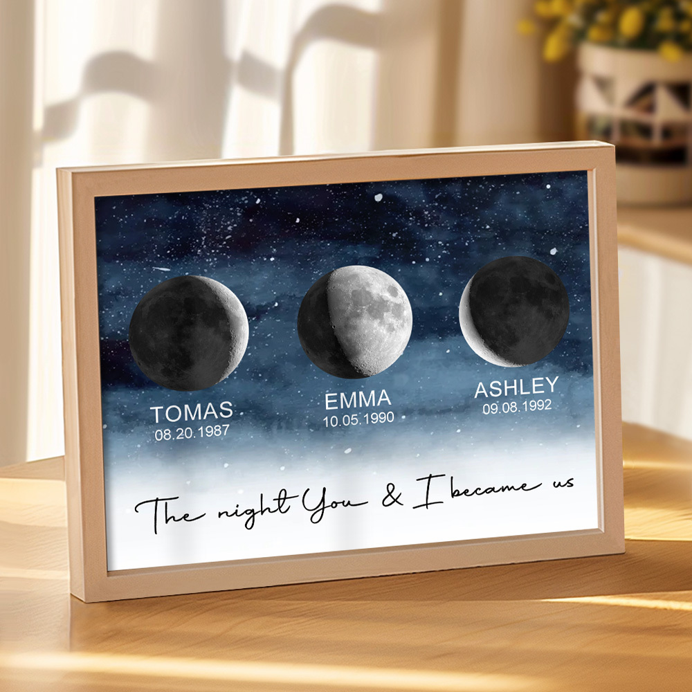 Custom Moon Phase Print Frame Personalized Moon Phase Wooden Frame Ornaments Anniversary Gifts for Her Him - MyPhotoSocksAu