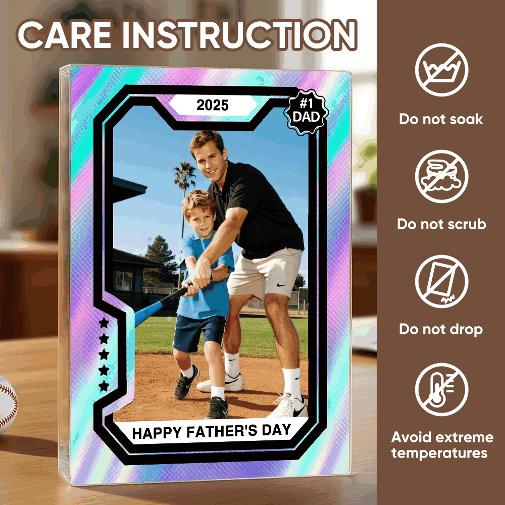 Premium Personalized Baseball Card Acrylic Block Custom Photo Plaque Father’s Day Gift for Dad Husband or Sports Lovers - MyPhotoSocksAu