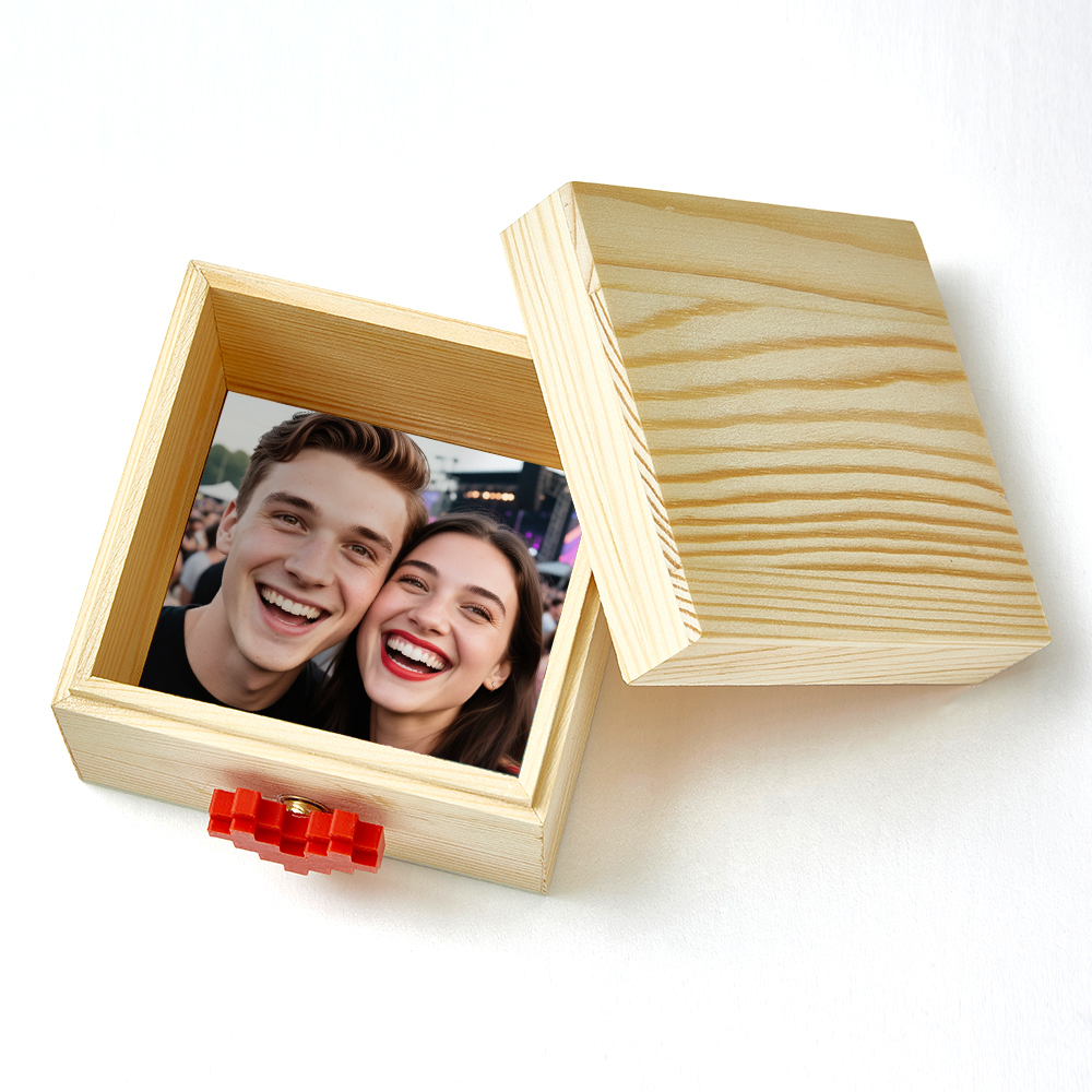 Lovebox Photo Messenger Personalized Wooden Message Box Long Distance Relationship Gift for Partner Family Couples Kids - MyPhotoSocksAu