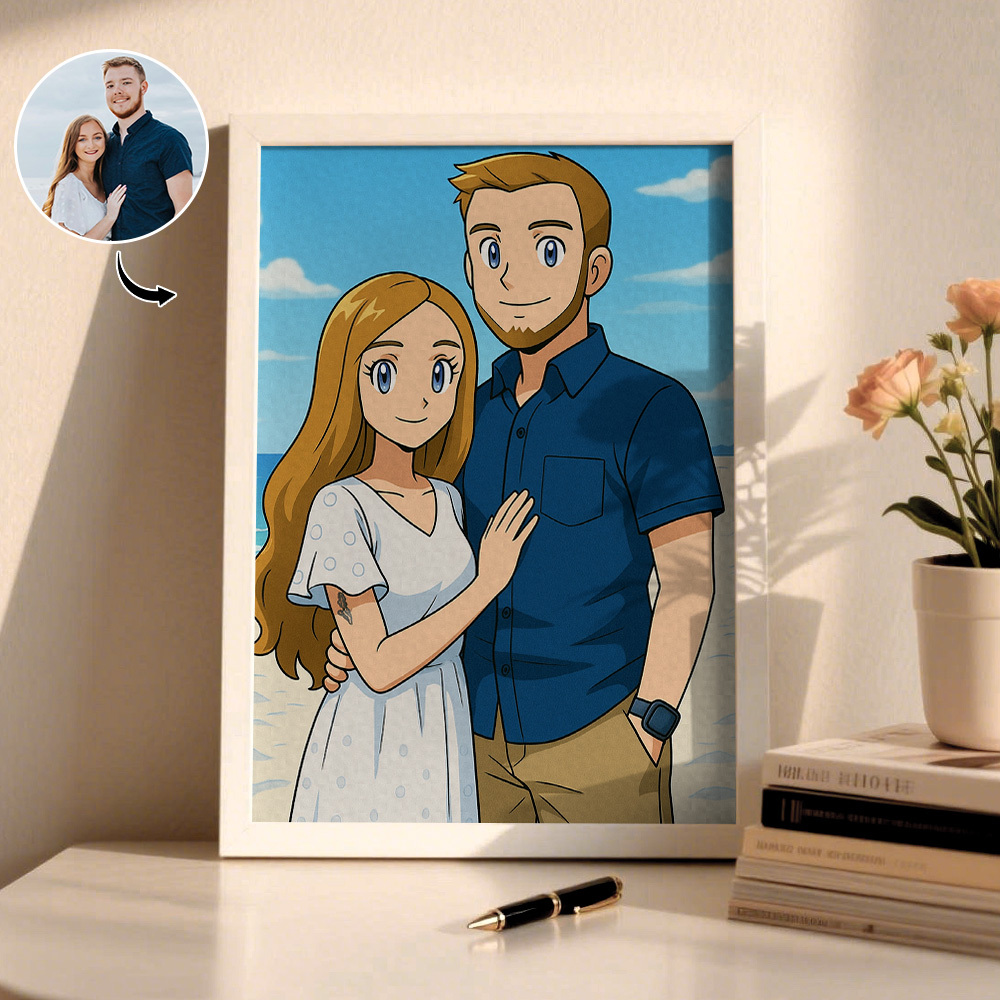 Custom Photo Cartoon Wooden Frame Decorations Romantic Decor Plaque Gifts For Couples - MyPhotoSocksAu