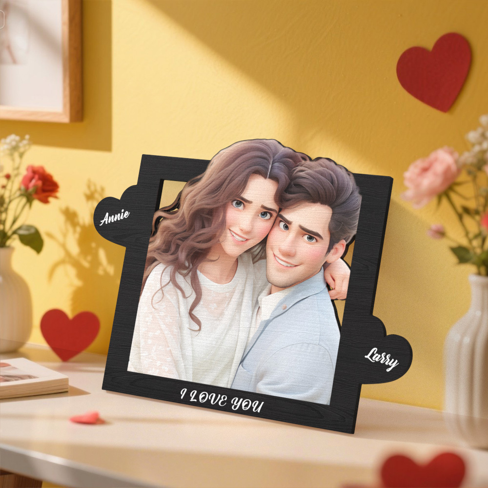 Personalized Cartoon Style Heart-Shaped Name Photo Frame Best Anniversary Birthday Family Holiday Gift - MyPhotoSocksAu