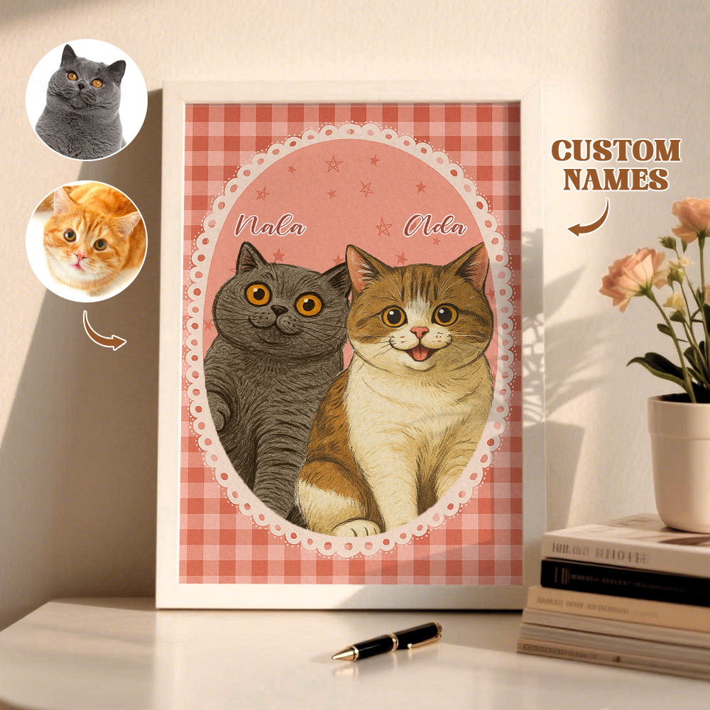 Custom Pet Photo Cartoon Wooden Frame Decorations Romantic Decor Plaque Gifts - MyPhotoSocksAu