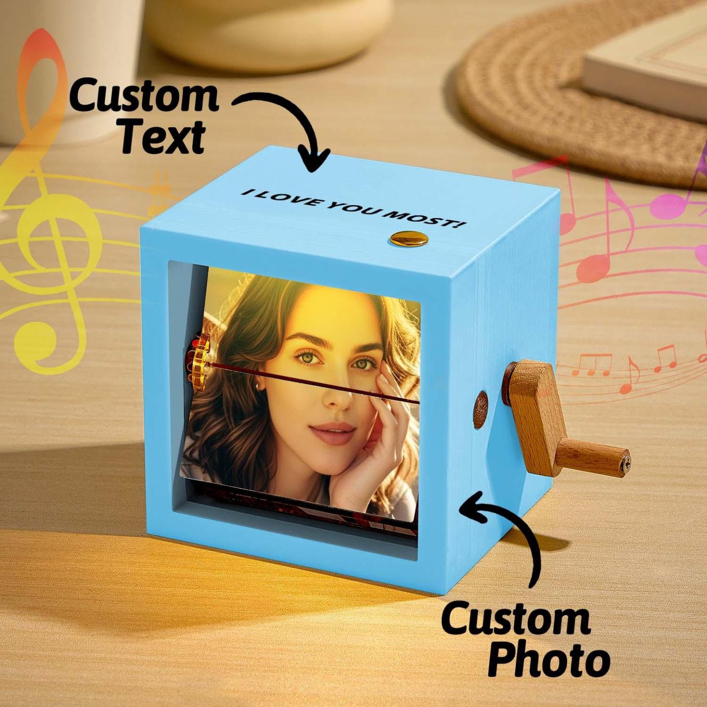 Custom Hand-Crank Flipbook Box Mechanical Hand-cranked Photo Album with Light Walnut Baby Photo Cube Frame Creative Gift - MyPhotoSocksAu