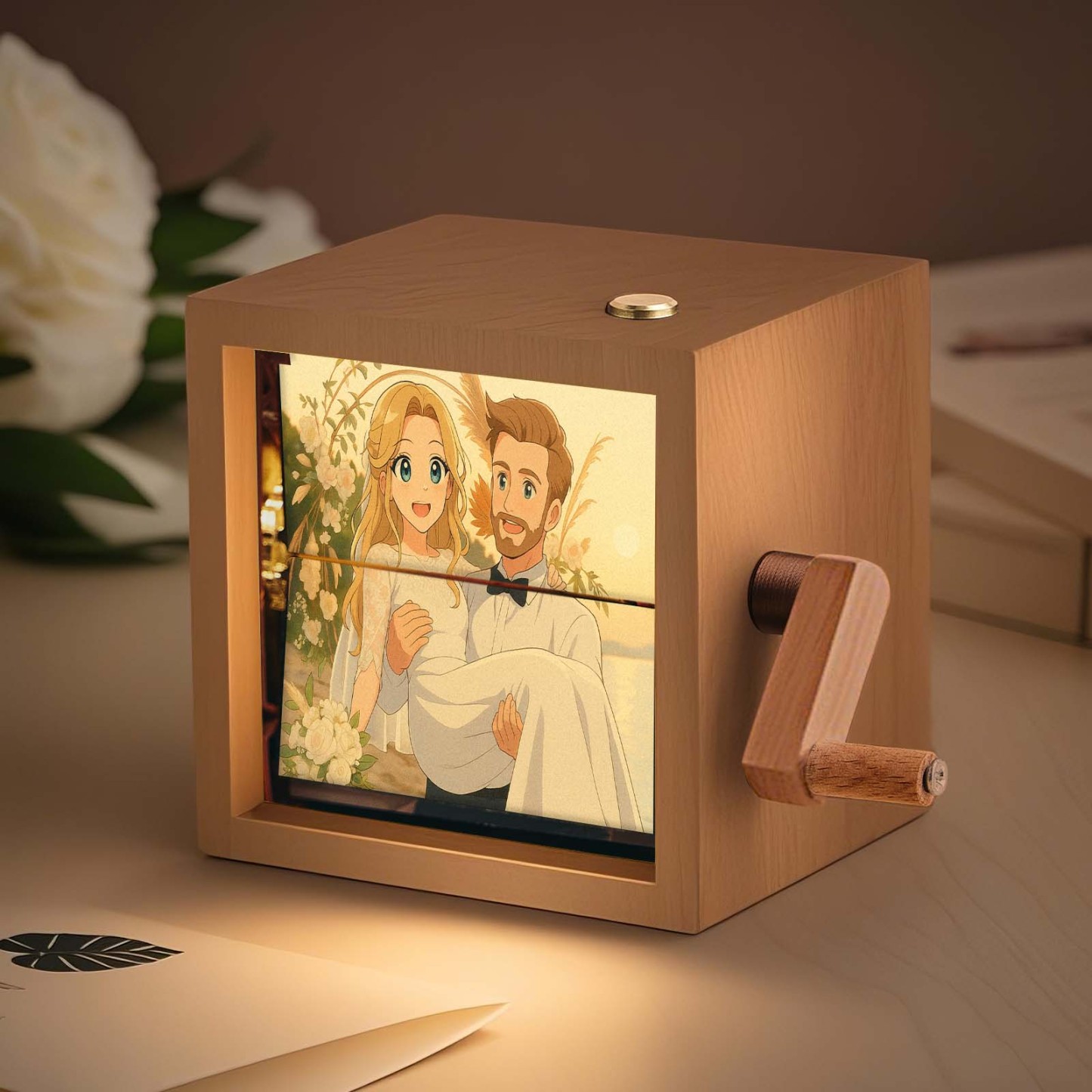 Custom Hand-Crank Flipbook Box Mechanical Anime Photo Album with Light Walnut Baby Photo Cube Frame Creative Gift - MyPhotoSocksAu