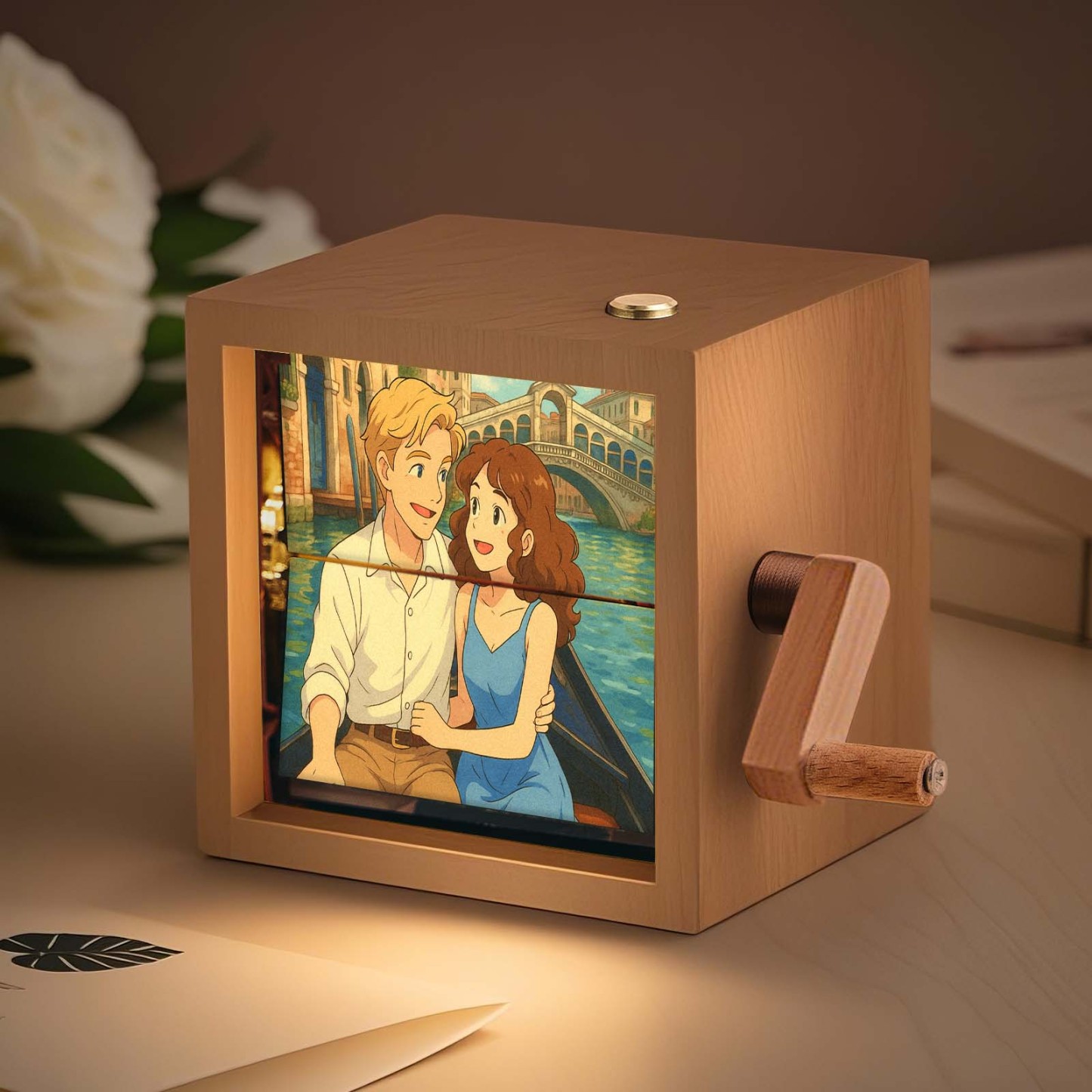 Custom Hand-Crank Flipbook Box Mechanical Anime Photo Album with Light Walnut Baby Photo Cube Frame Creative Gift - MyPhotoSocksAu