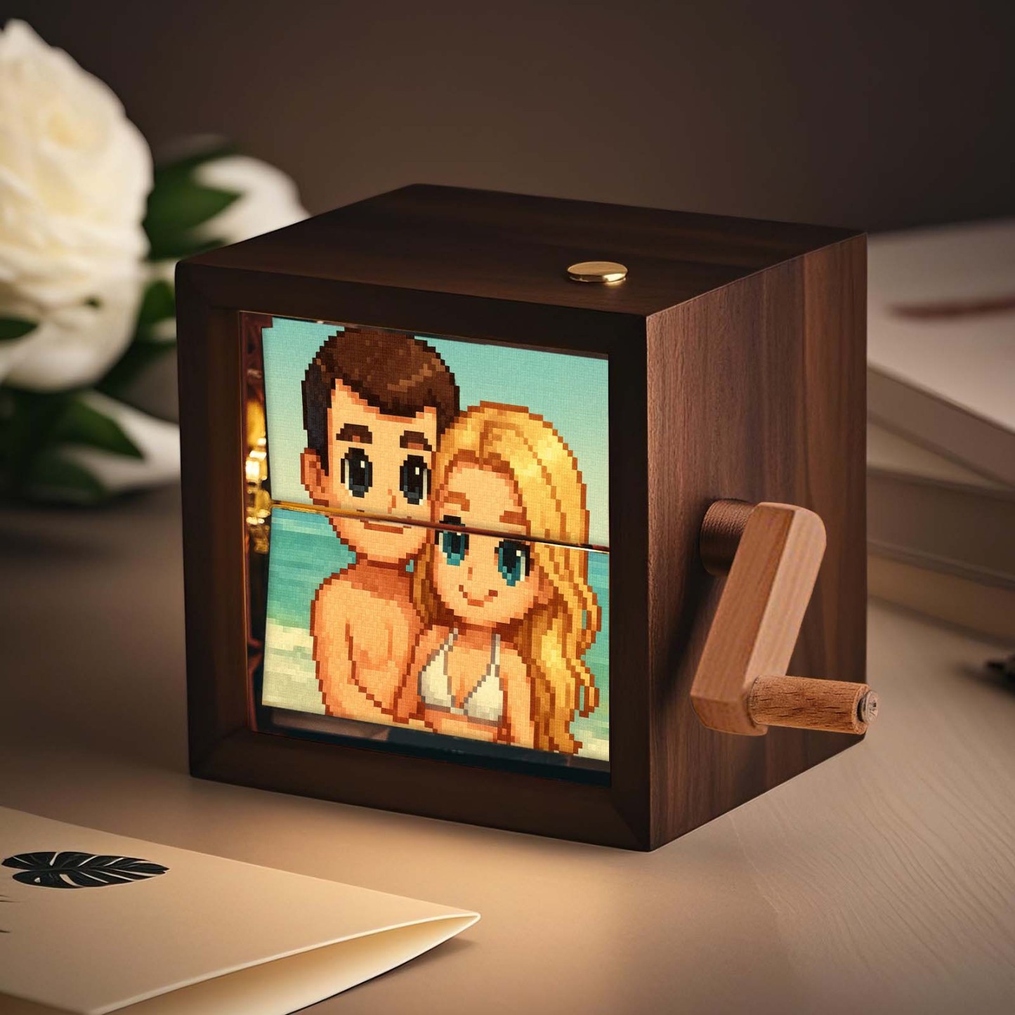 Custom Hand-Crank Flipbook Box Mechanical Anime Photo Album with Light Walnut Baby Photo Cube Frame Creative Gifts - MyPhotoSocksAu
