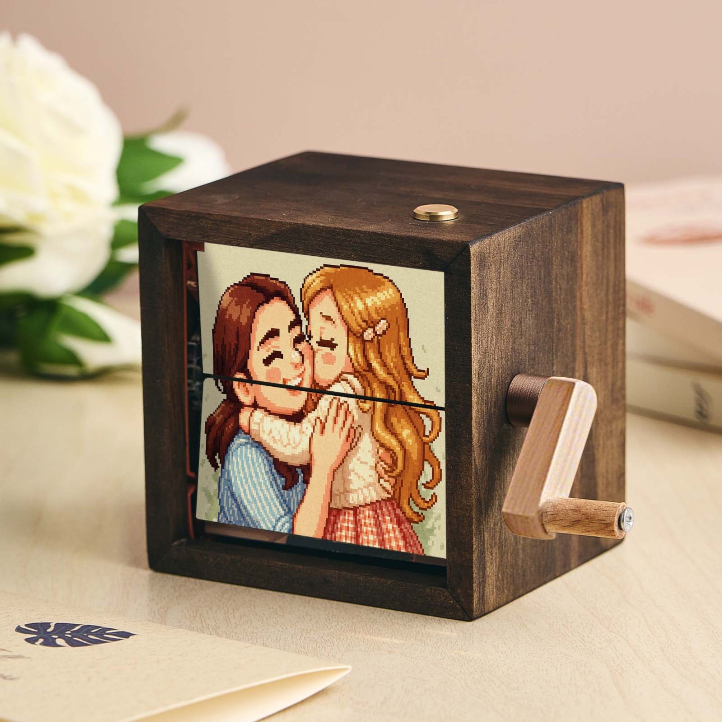Custom Hand-Crank Flipbook Box Mechanical Anime Photo Album with Light Walnut Baby Photo Cube Frame Creative Gift - MyPhotoSocksAu