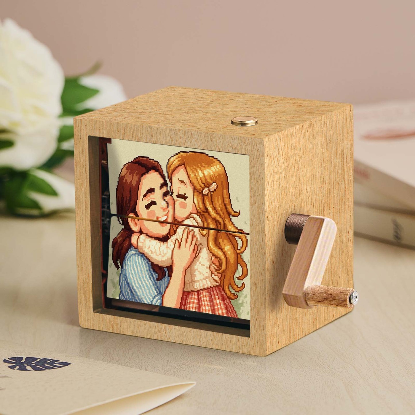 Custom Hand-Crank Flipbook Box Mechanical Anime Photo Album with Light Walnut Baby Photo Cube Frame Creative Gifts - MyPhotoSocksAu
