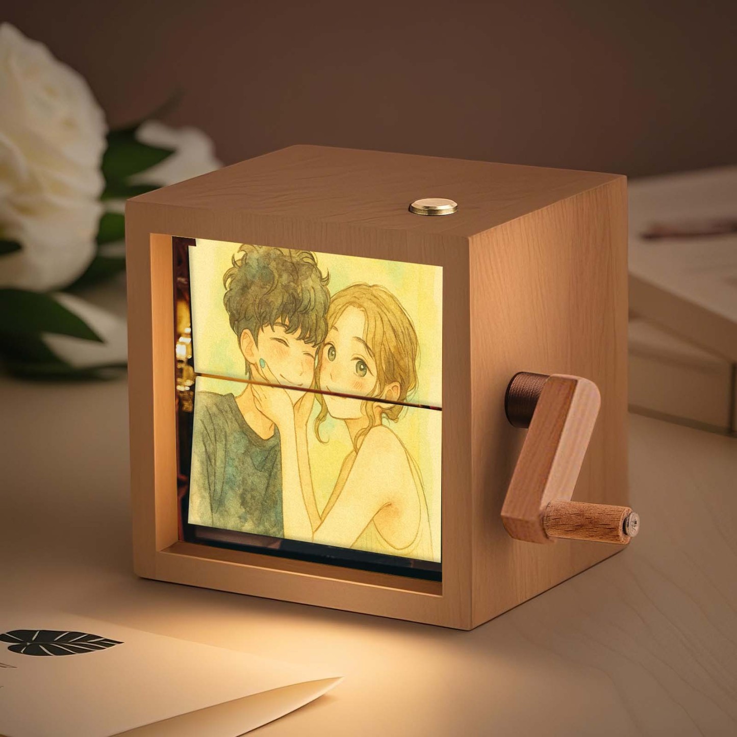 Custom Hand-Crank Flipbook Box Mechanical Anime Photo Album with Light Walnut Baby Photo Cube Frame Creative Gifts - MyPhotoSocksAu