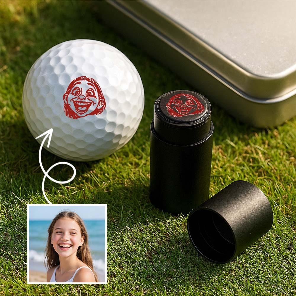 Custom Photo Golf Ball Stamp with Metal Storage Box Photo&Text Birthday Santa Gift Idea for Golf Player - MyPhotoSocksAu