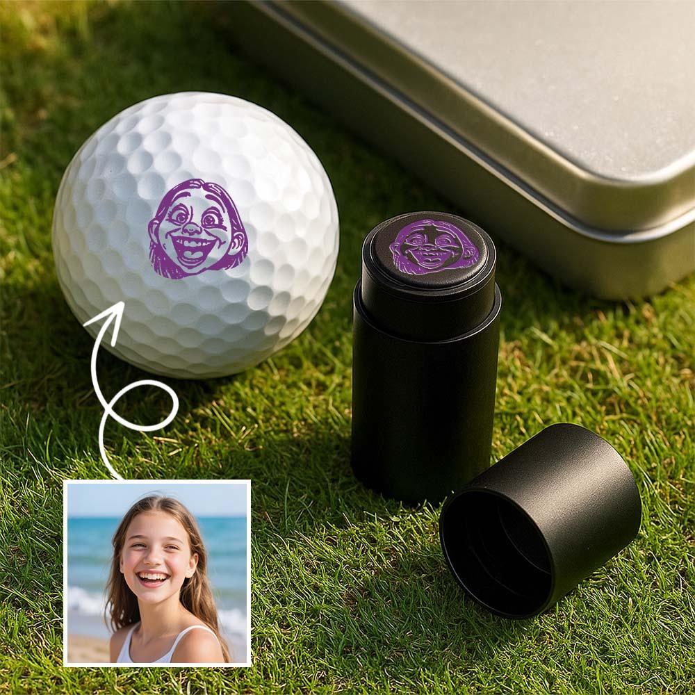 Custom Photo Golf Ball Stamp with Metal Storage Box Photo&Text Birthday Santa Gift Idea for Golf Player - MyPhotoSocksAu