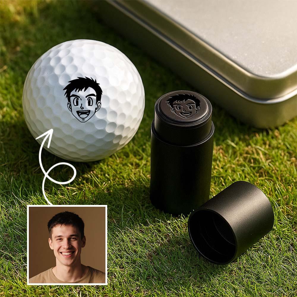 Custom Photo Golf Ball Stamp with Metal Storage Box Photo&Text Birthday Santa Gift Idea for Golf Player - MyPhotoSocksAu