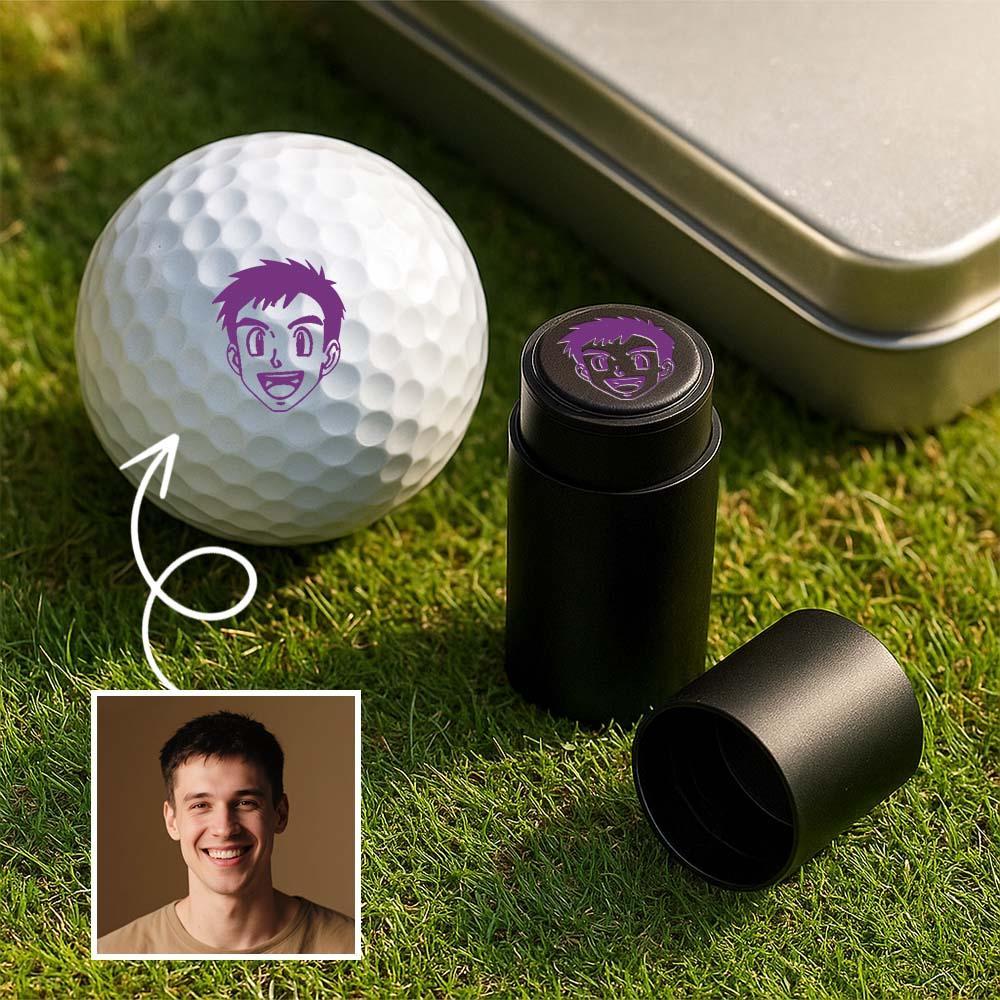 Custom Photo Golf Ball Stamp with Metal Storage Box Photo&Text Birthday Santa Gift Idea for Golf Player - MyPhotoSocksAu