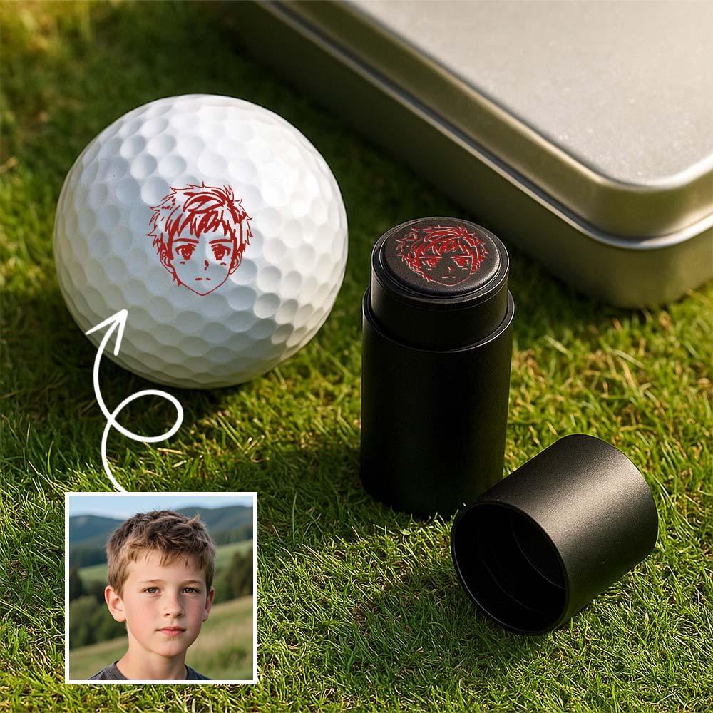 Custom Photo Golf Ball Stamp with Metal Storage Box Photo&Text Birthday Santa Gift Idea for Golf Player - MyPhotoSocksAu