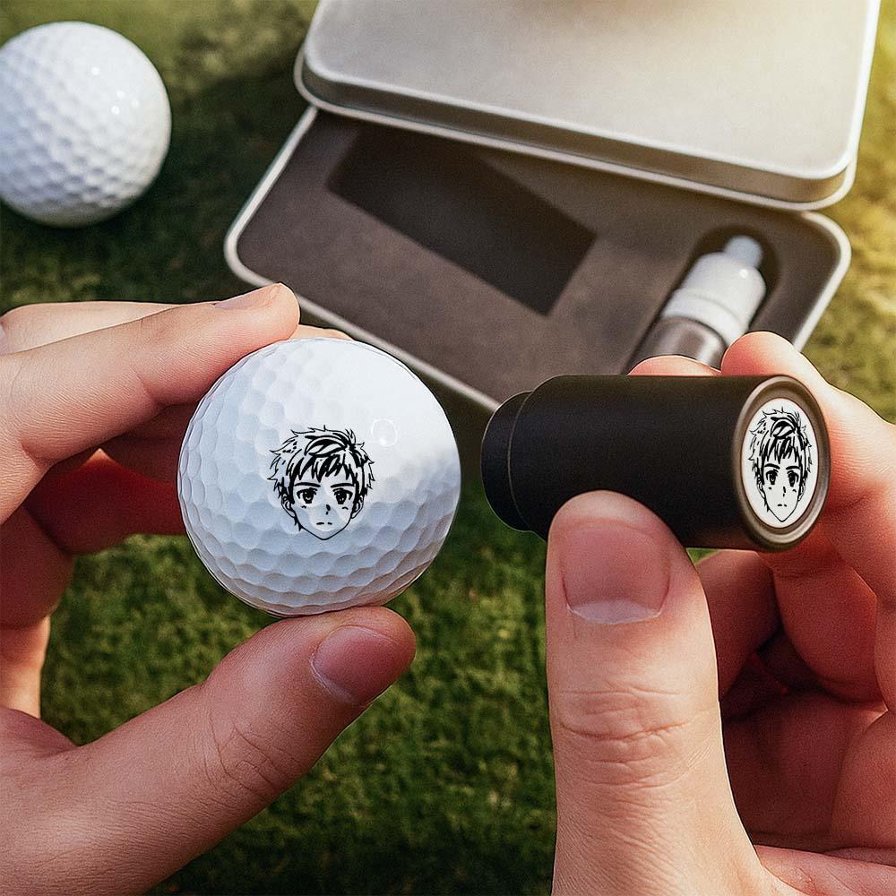 Personalized Anime Photo Golf Ball Stamp with Metal Storage Box Birthday Father's Day Gift for Golf Player - MyPhotoSocksAu