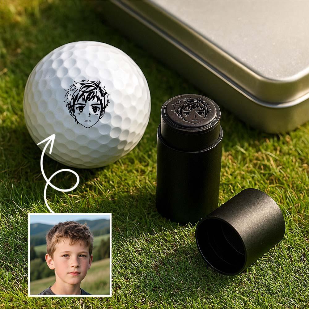 Custom Photo Golf Ball Stamp with Metal Storage Box Photo&Text Birthday Santa Gift Idea for Golf Player - MyPhotoSocksAu