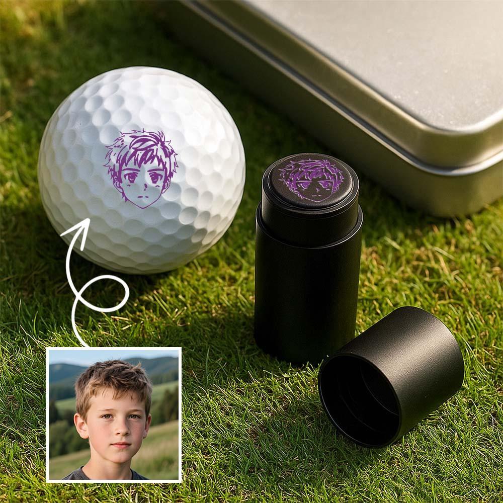 Custom Photo Golf Ball Stamp with Metal Storage Box Photo&Text Birthday Santa Gift Idea for Golf Player - MyPhotoSocksAu